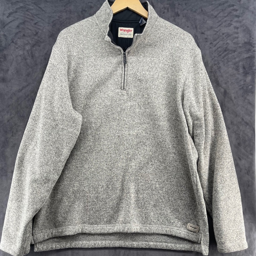 Wrangler Authentics Mens Large Gray Quarter Zip Fleece Pullover Sweater L